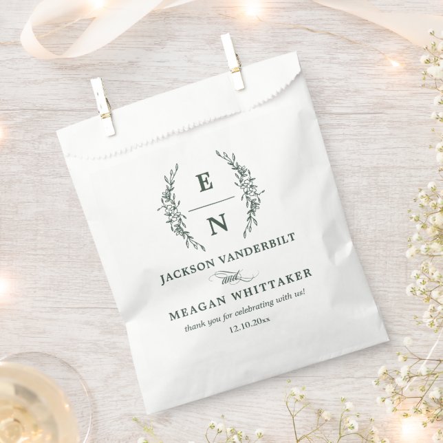 Floral Stacked Initials Monogram Wedding Favour Bag (Clipped)