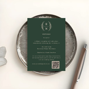 Floral Stacked Monogram Initials Wedding Details Enclosure Card