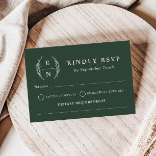 Floral Stacked  Monogram Initials Wedding Details  RSVP Card