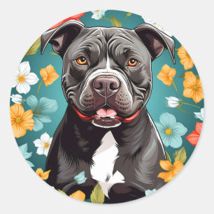 Floral Staffordshire Bull Terrier Classic Round Sticker