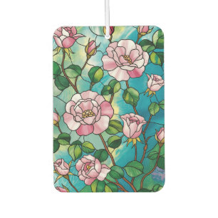 Floral Stained Glass Effect Pink Flowers Botanical Car Air Freshener