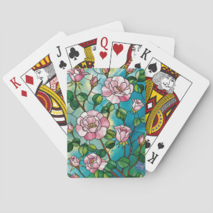 Floral Stained Glass Effect Pink Flowers Botanical Playing Cards