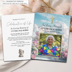 Floral Stairway Heaven Celebration Of Life Photo Invitation