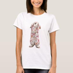 Floral Standing Bunny Rabbit Illustration Women T-Shirt