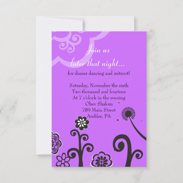 Floral Star Bat Mitzvah Reception Party Card (Front)