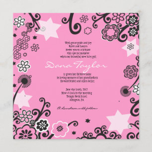 Floral Star Jewish Baby Naming Invitation Pink