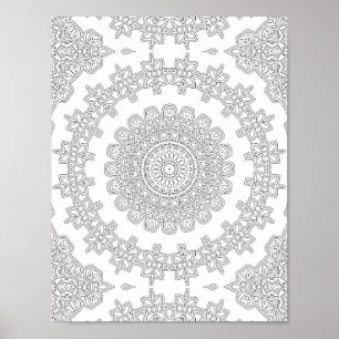 Floral Star Ring Colouring Page Pattern Artwork Poster