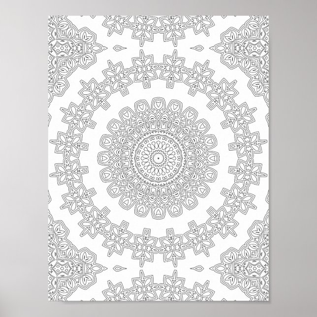 Floral Star Ring Colouring Page Pattern Artwork Poster (Front)