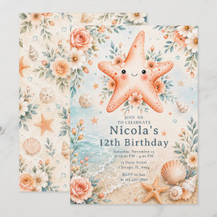Floral Starfish Birthday Invitation