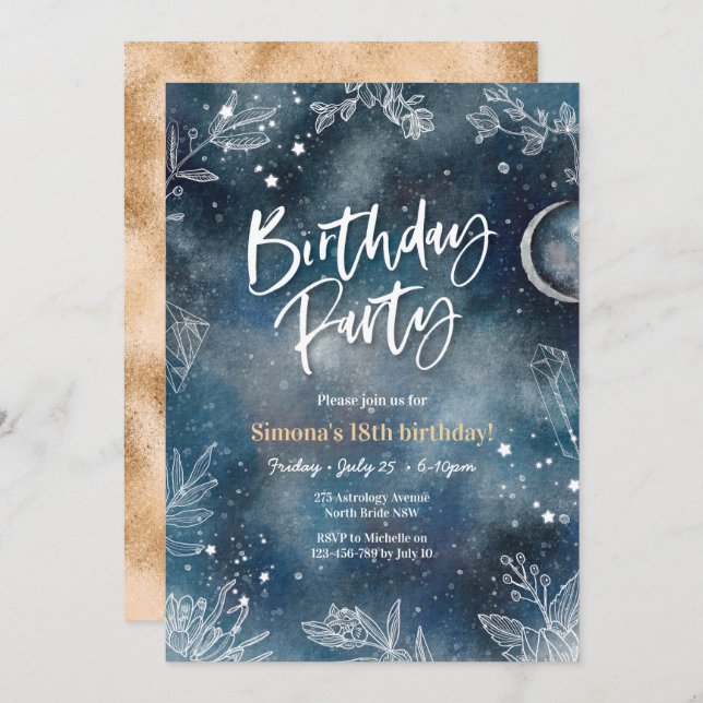 Floral stars night sky Party Invitation (Front/Back)