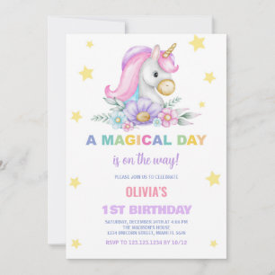 Floral Stars Unicorns Birthday Invitations