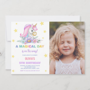 Floral Stars Unicorns Birthday Invitations photo