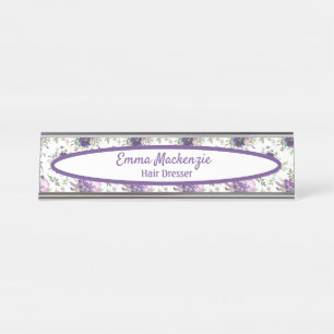Floral Station Purple Flowers Desk Sign