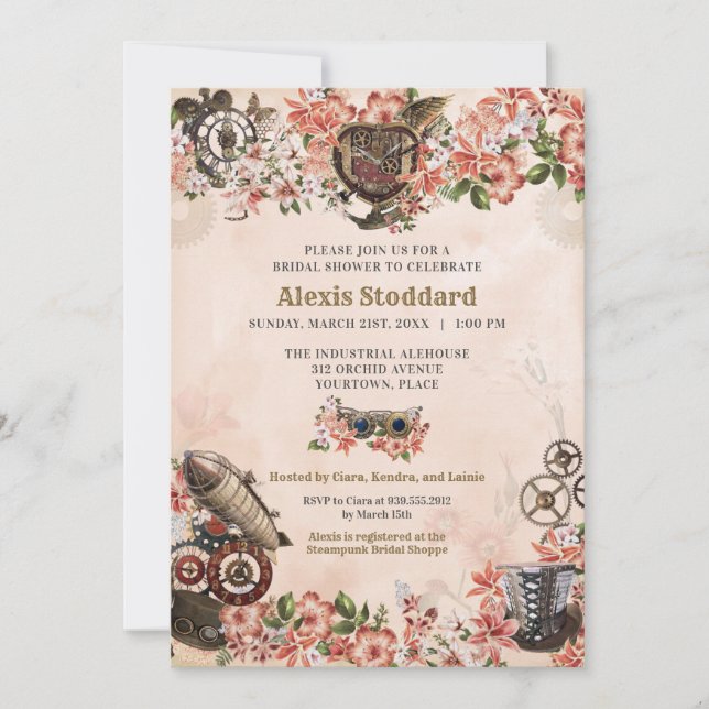 Floral Steampunk Bridal Shower Invitation (Front)