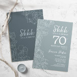 Floral Steel Blue Botanical Surprise 70th Birthday Invitation<br><div class="desc">Simple navy & grey blue surprise 70th birthday party invitation. Minimalist modern design in slate dusty blue featuring botanical accents and typography script font. Steel blue and white feminine floral invite card perfect for a stylish womens surprise bday celebration. Can be customised to any age.</div>