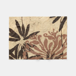 Floral Stencil Design with Tawny Leaves Fleece Blanket