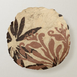 Floral Stencil Design with Tawny Leaves Round Cushion