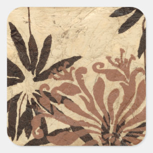Floral Stencil Design with Tawny Leaves Square Sticker