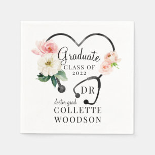 Floral Stethoscope Doctor Graduate Class Year Napkin