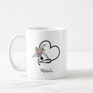 Floral Stethoscope Heart Personalised Nurse Mug
