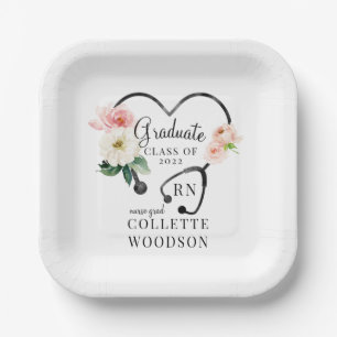Floral Stethoscope Nurse Grad Class 2022 Party Pap Paper Plate