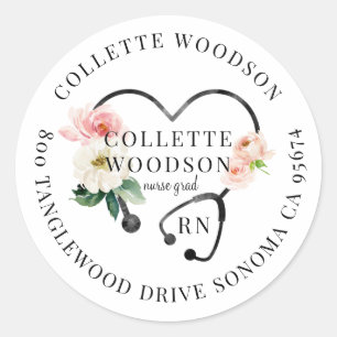 Floral Stethoscope Nurse Grad Return Address Label