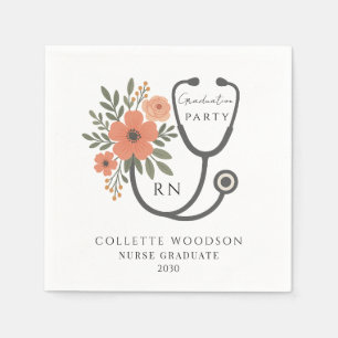 Floral Stethoscope Nurse Graduation Party Napkin