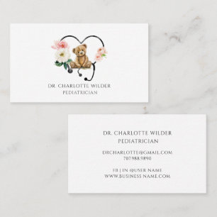 Floral Stethoscope Teddy Bear Paediatrician Business Card