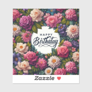 Floral sticker : happy birthday