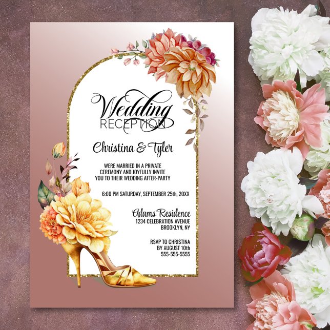 Floral Stiletto Blush Pink Arch Wedding Reception Invitation (Creator Uploaded)