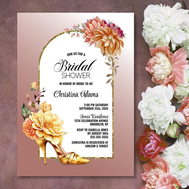 Floral Stiletto Shoe Blush Pink Arch Bridal Shower Invitation (Creator Uploaded)