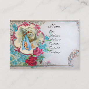 FLORAL STORK BABY SHOWER WITH ROSES MONOGRAM BUSINESS CARD