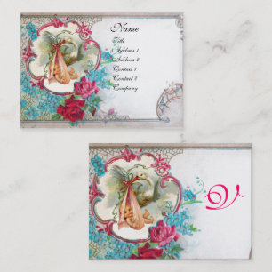 FLORAL STORK BABY SHOWER WITH ROSES MONOGRAM BUSINESS CARD