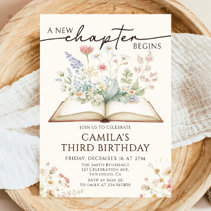 Floral Storybook A New Chapter Birthday Invitation
