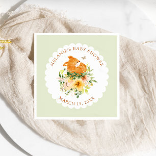 Floral Storybook Fox Baby Shower Napkins