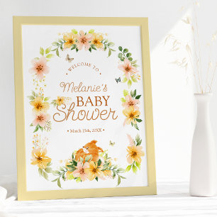 Floral Storybook Fox Baby Shower Welcome Poster