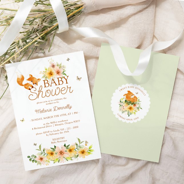 Floral Storybook Fox Gender Neutral Baby Shower Invitation (Creator Uploaded)