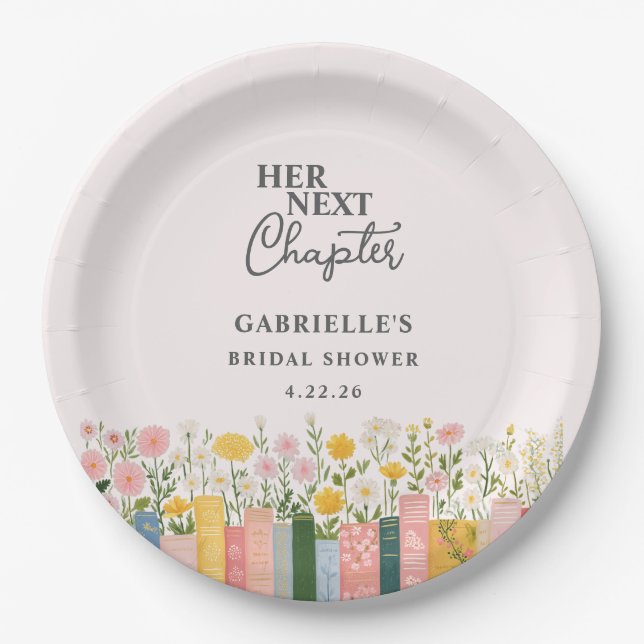 Floral Storybook Her Next Chapter Bridal Shower  Paper Plate (Front)