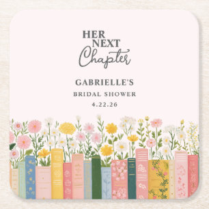 Floral Storybook Her Next Chapter Bridal Shower  Square Paper Coaster