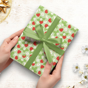 Floral Strawberries Pattern Wrapping Paper