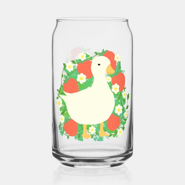 Floral Strawberry Goose Duck Can Glass (Front)