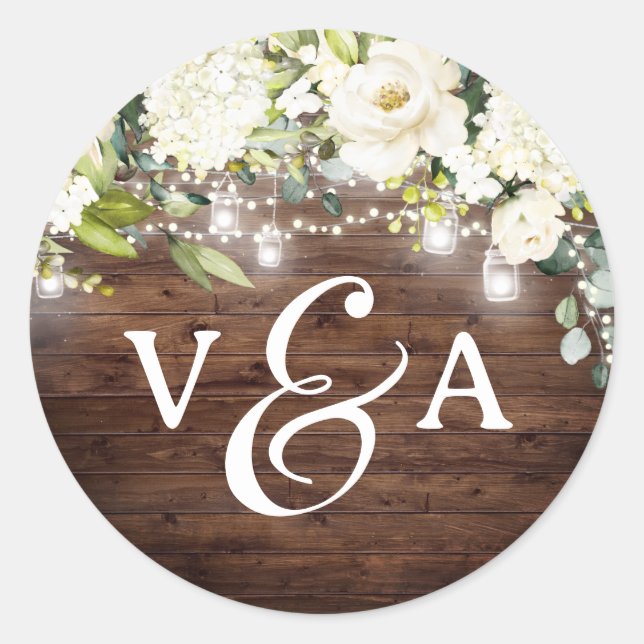 Floral String Lights Monogram Wedding Sticker (Front)