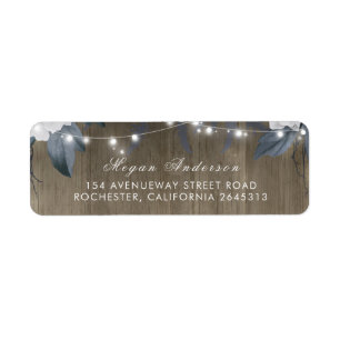 Floral String Lights Rustic Wood Barn Wedding Return Address Label