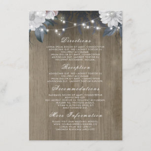 Floral String Lights Rustic Wood Wedding Details Enclosure Card