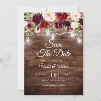 Floral String Lights Wedding Save The Date Invitation