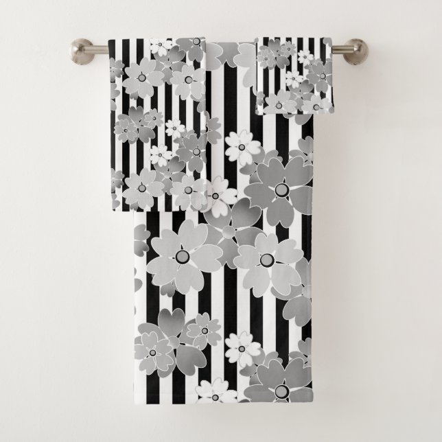 Floral, striped  bath towel set (Insitu)