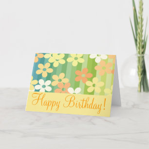 Floral Striped "Birthday Card" Card