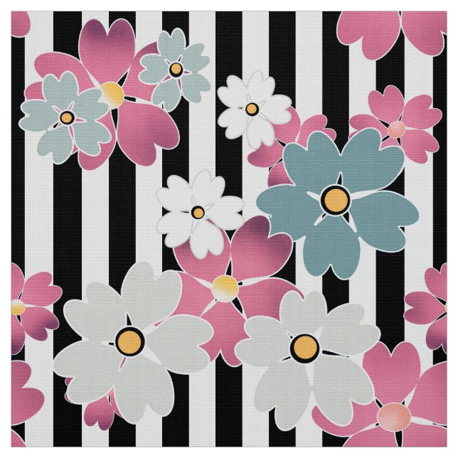 Floral, striped fabric (Swatch)