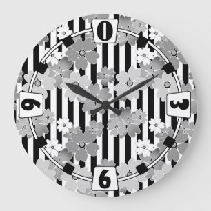 Floral, striped  large clock