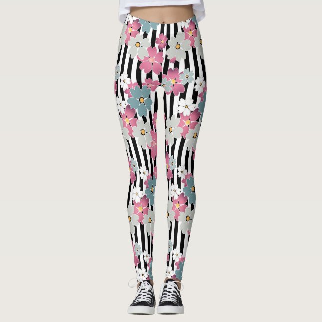 Floral, striped leggings (Front)